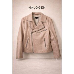 Halogen Blush Pink Genuine Leather Moto Jacket Zip Front Biker XL Classic